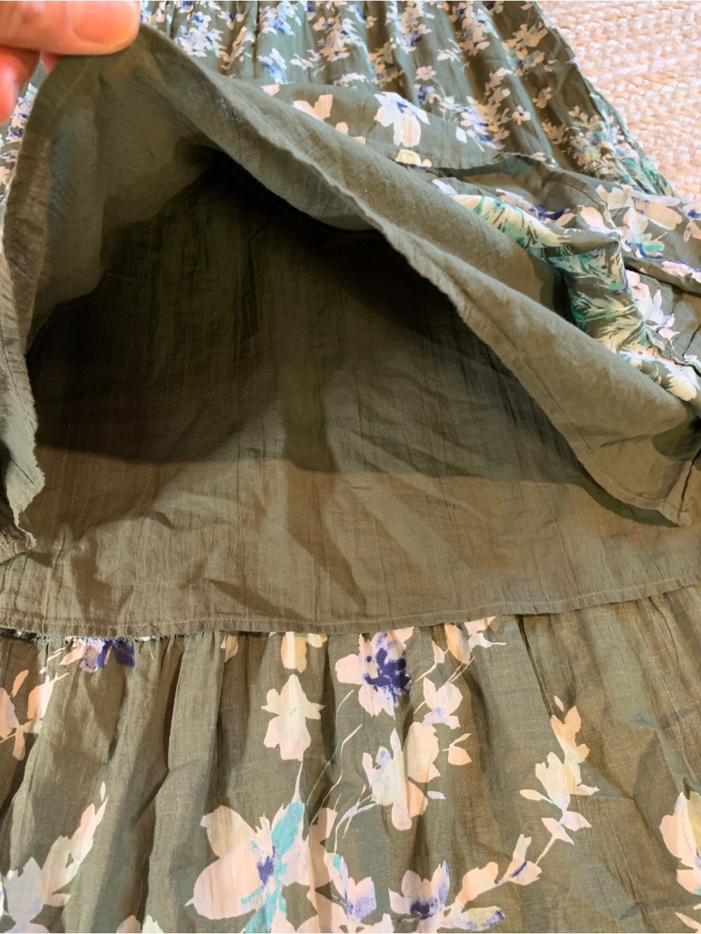 J. Jill Olive Green Floral V-Neck Tiered 100% Cotton Maxi Dress - Picture 6 of 7